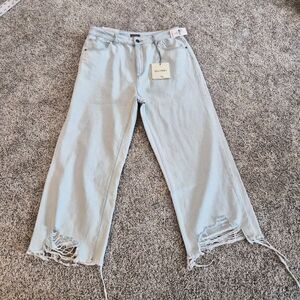 NWT DL1961 Distressed Wide Leg Crop Jeans Sz 31